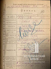 Из актовой записи о рождении А.А. Ходыкиной.